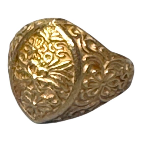 Ornate Gold Vermeil Sterling Floral Silver Signet Ring Vintage Mens Statement 8 - Picture 1 of 9